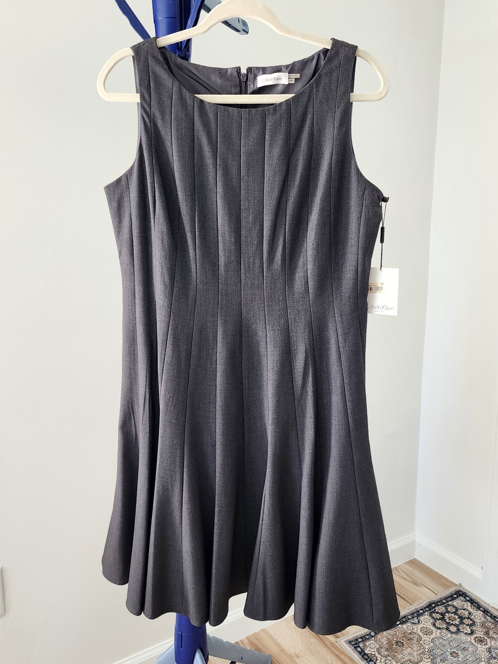 Calvin Klein Dark Gray Sleeveless Midi Fit-and-Flare Dress